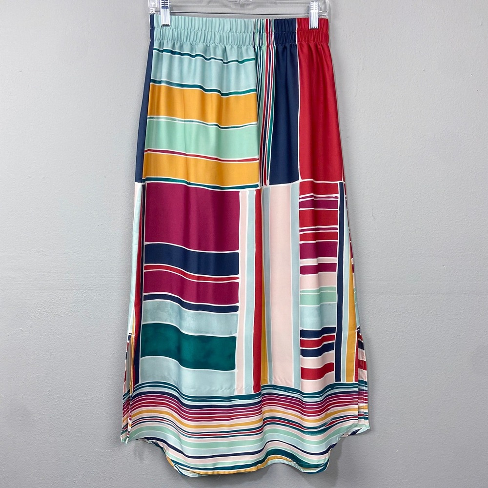 LOFT Outlet Maxi Skirt Sz XS Colorful Patchwork Striped‎ Maximalist Resort Artsy